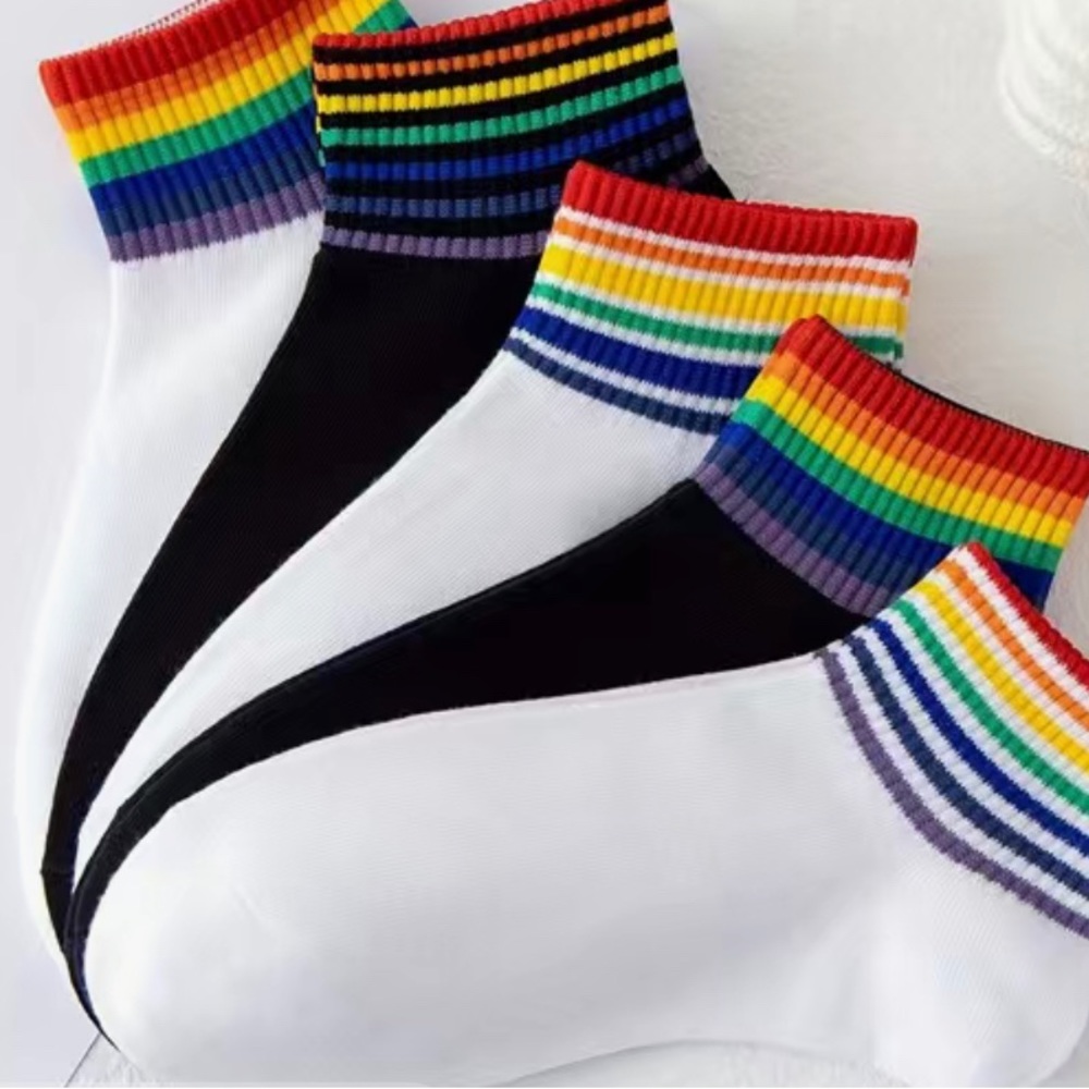 5 Pairs Rainbow Striped Socks, Casual Comfy Sports Socks, Unisex - Picture 3 of 5